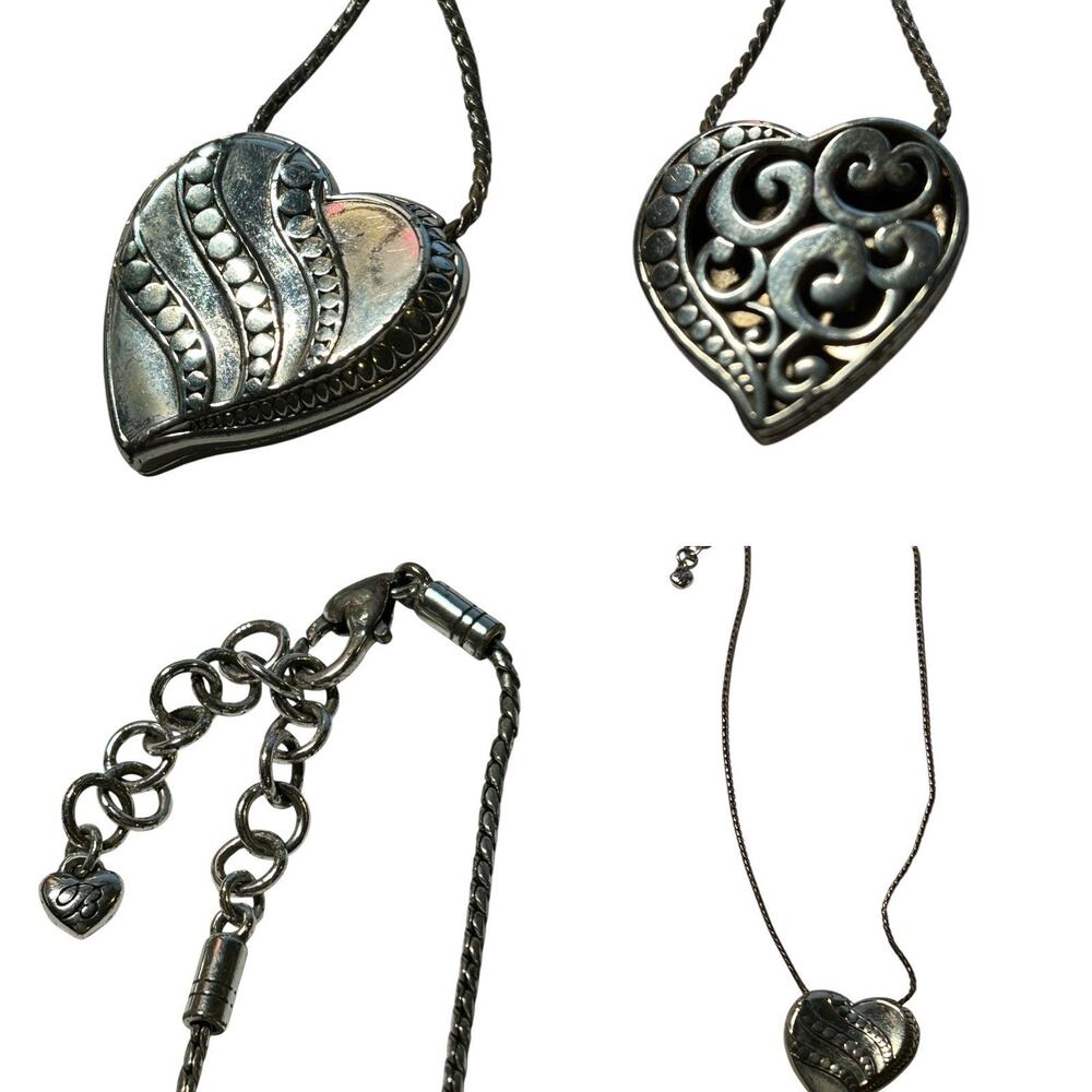 BRIGHTON Reversible Heart Pendant Gorgeous Silvertone 16-18" Necklace